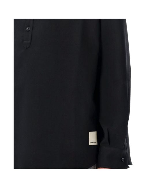 Emporio Armani Black Logo-Tag Long-Sleeved Polo Shirt for men