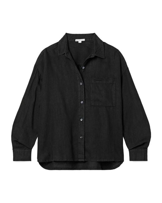 James Perse Black Solid Color Linen Shirt