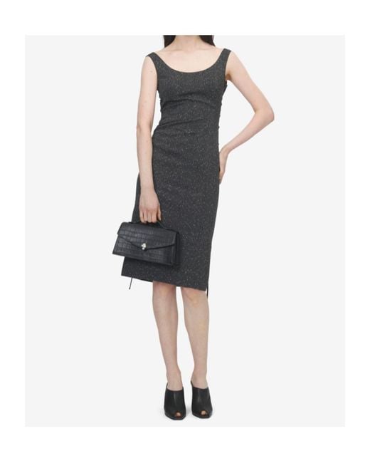 McQueen Blue Corset Lace Flecked Pinstripe Pencil Dress