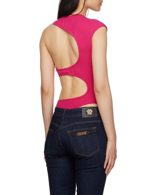 Versace Jeans Pink Logo-Engraved Buckle Bodysuit