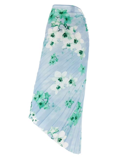 Pinko Blue Floral Printed Pleated Midi Skirt