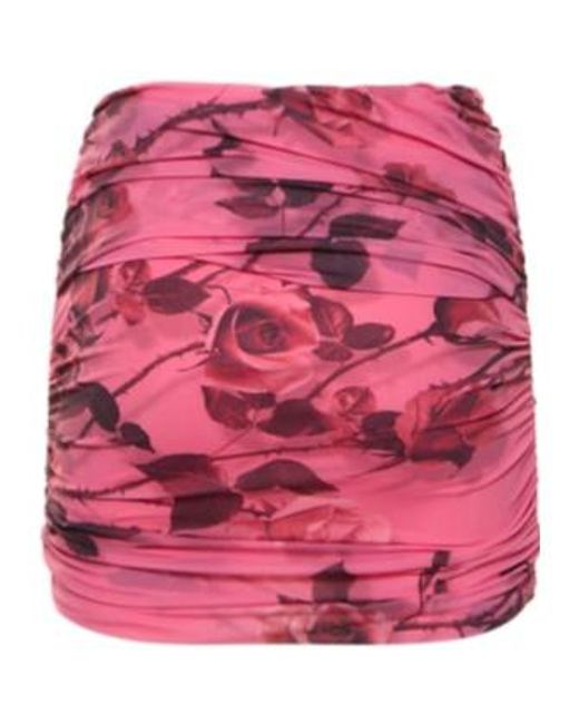 Blumarine Pink Rose-Printed Draped Skirt