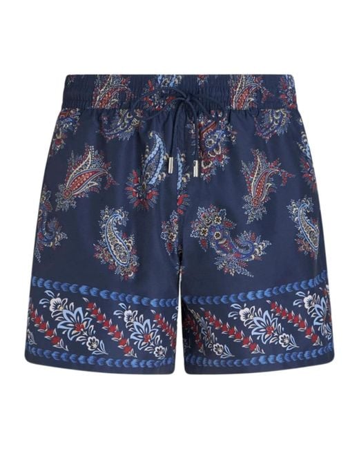 Etro Blue Paisley-Print Swim Shorts for men