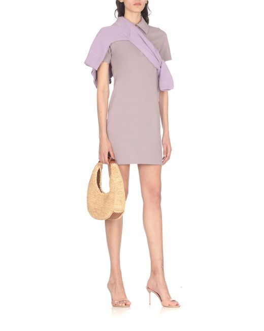 Palm Angels Purple Logo Embroidered Mini Polo Dress