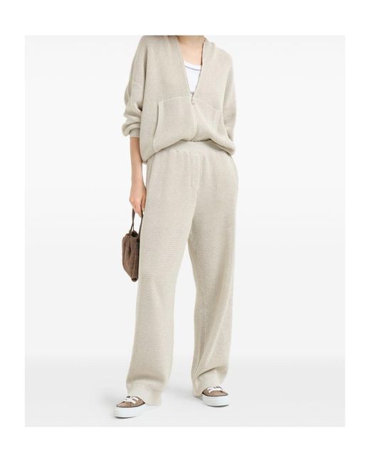 Brunello Cucinelli White Zip-Up Knitted Hoodie