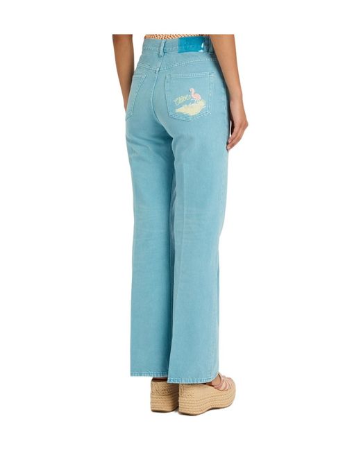 Chloé Blue Embroidered Straight-Leg Jeans