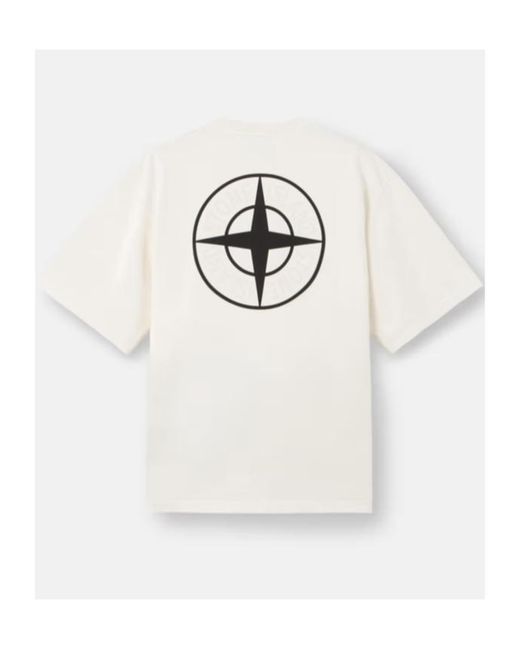 Stone Island White Logo Printed Crewneck T-Shirt for men
