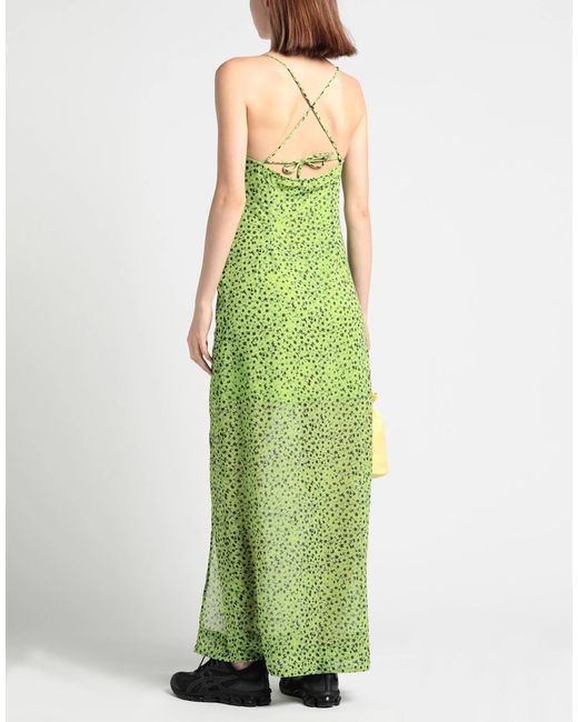 Ganni Green Floral-Print Flared Dress
