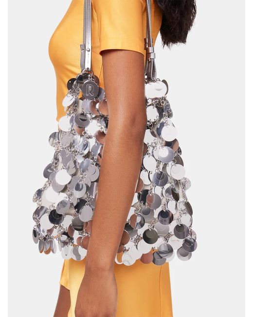 Rabanne White Sequinned Open Top Large Shoulder Bag