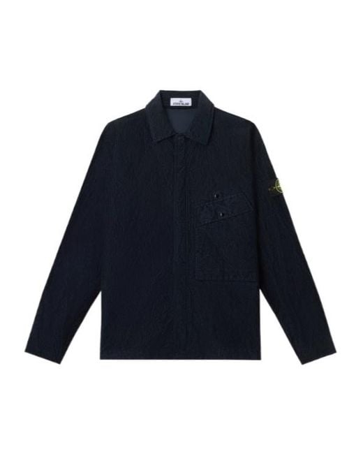 Stone Island Blue Logo Patch Long-Sleeved Overshirt for men