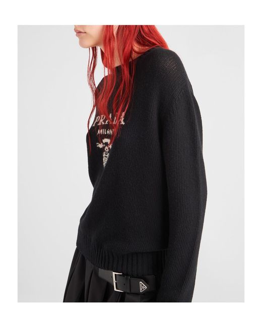 Prada Black Cashmere-Wool Logo Sweater