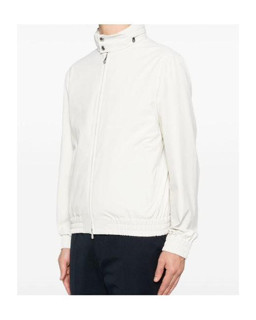 Brunello Cucinelli White High-Neck Zipped Jacket for men