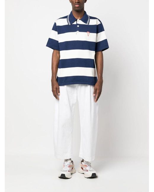 KENZO Blue Logo-Patch Short-Sleeved Striped Polo Shirt for men
