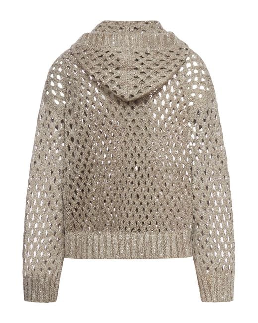 Brunello Cucinelli Gray Zipped Crochet Cardigan