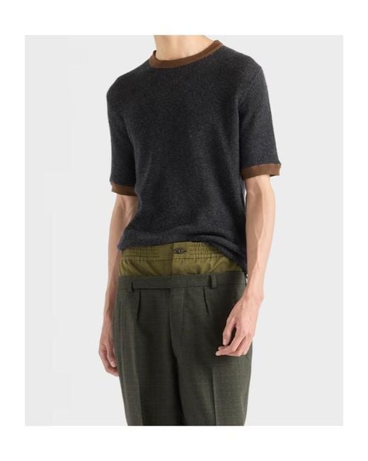 Prada Black Short-Sleeved Crewneck Jumper for men