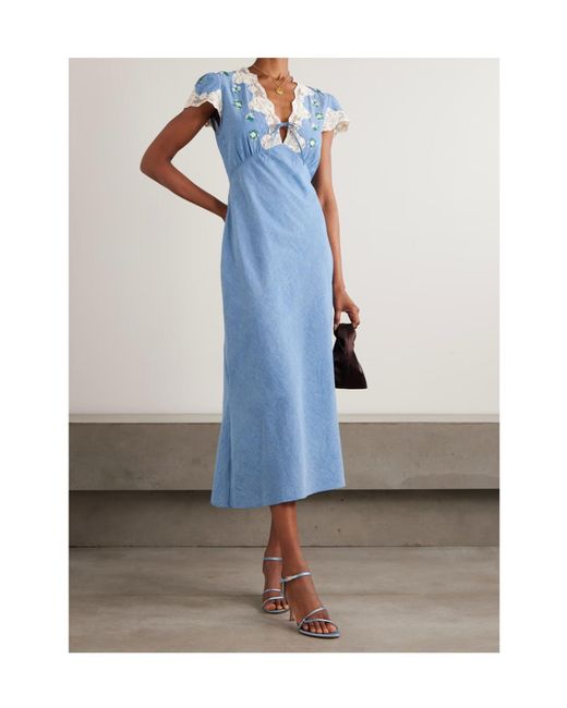 Rixo Blue Embroidered Dress