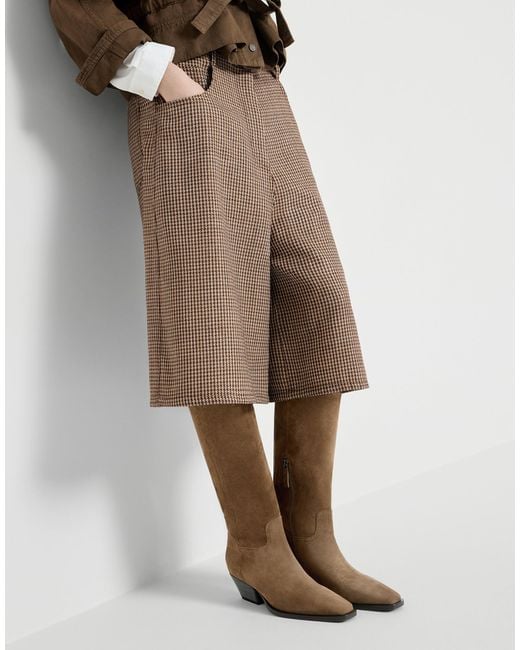 Brunello Cucinelli Brown Monili Houndstooth Wool Shorts