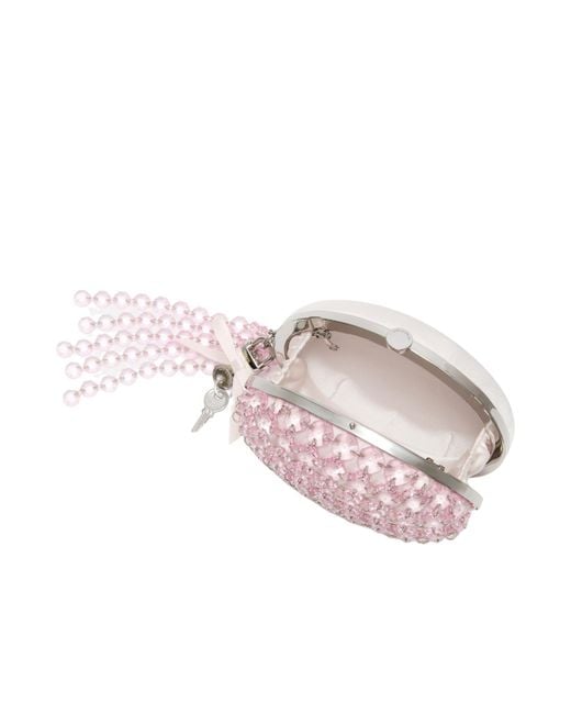 Self-Portrait Pink Crystal Chain Clutch Bag