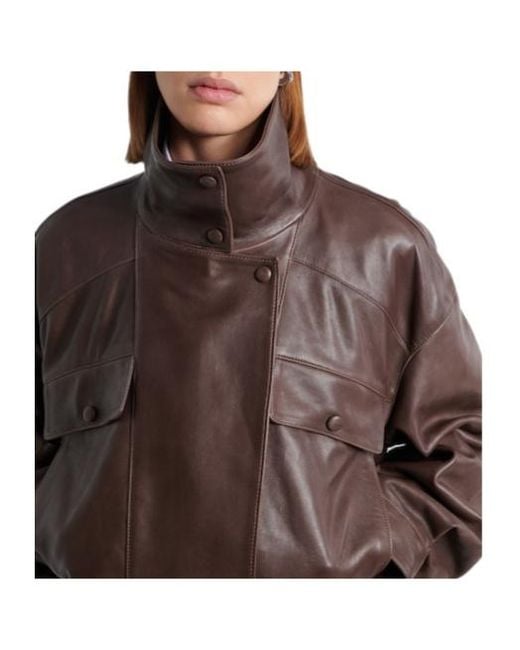 Nour Hammour Brown Quincy Leather Blouson Jacket