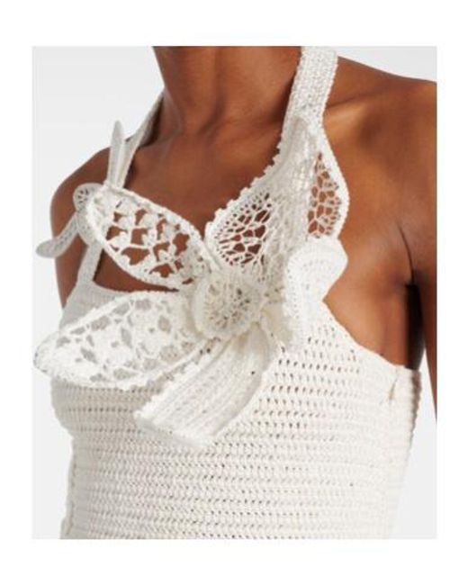 Oscar de la Renta White Crochet Cotton Maxi Dress