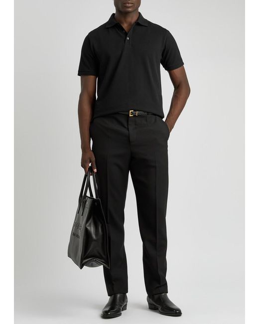 Saint Laurent Black Logo-Embroidered Piqué Cotton Polo Shirt for men