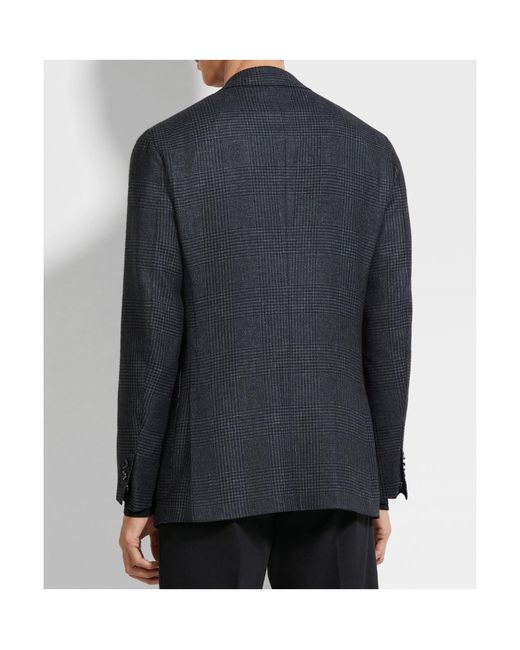 Zegna Blue And Silk Cashmere And Linen Jacket for men