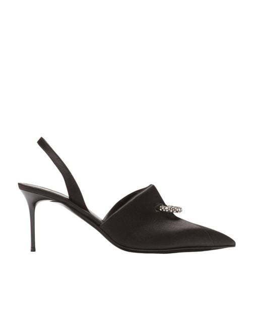 Balmain Black Piercing Detailed Satin Slingback Pumps