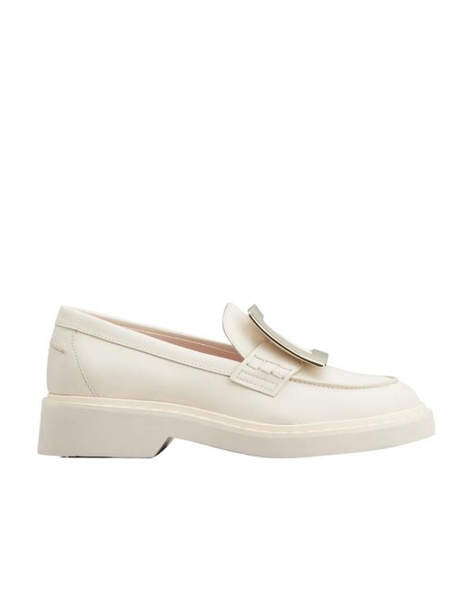 Roger Vivier White Viv' Rangers Metal Buckle Loafers