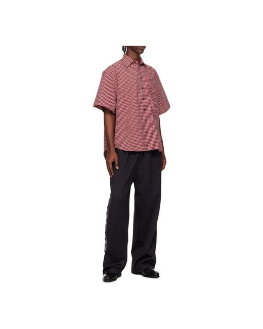 Vetements Red Logo Patch Checked Short-Sleeve Shirt for men