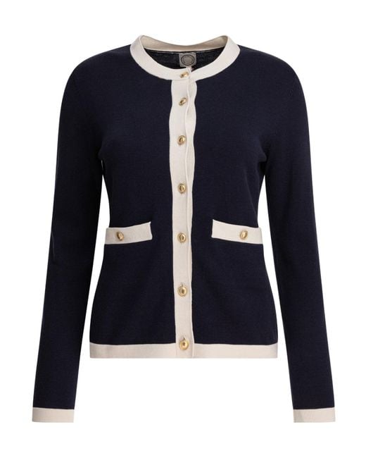 Ines De La Fressange Paris Blue Buttoned Knit Cardigan