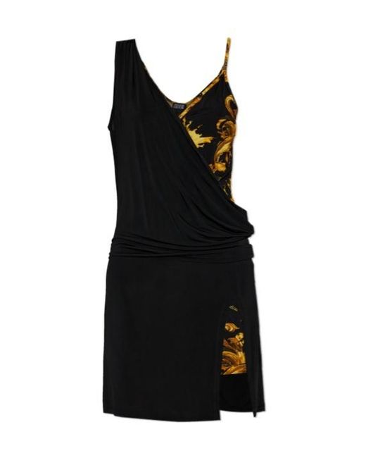 Versace Jeans Black Couture Draped Baroque Mini Dress