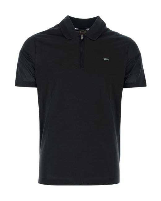 Paul & Shark Black Half Zip Logo Detailed Polo Shirt for men
