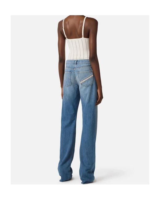 Elisabetta Franchi Blue Logo Plaque Wide-Leg Jeans