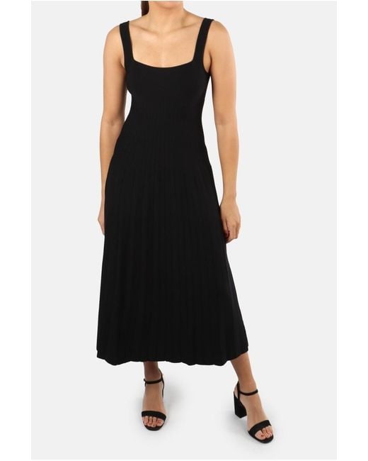 Staud Black Ellison Pleated Sleeveless Midi Dress