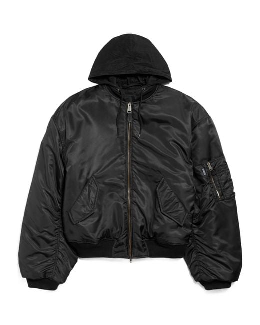 Balenciaga Black Oversized Hooded Bomber Jacket for men