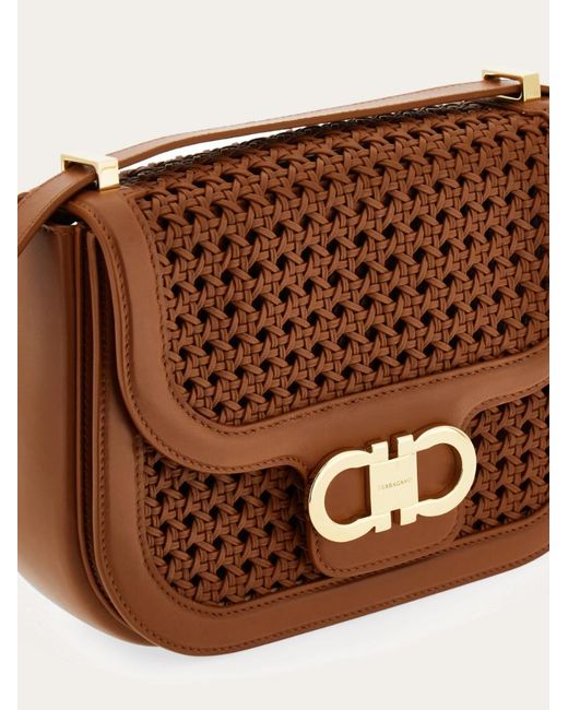 Ferragamo Brown Double Gancini North-South Crossbody Bag (Xs)
