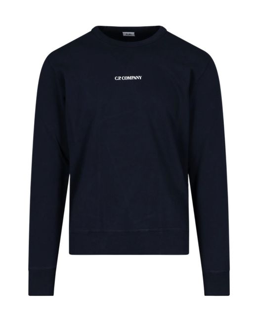 C P Company Blue Cotton Logo Print Sweatshirt for men
