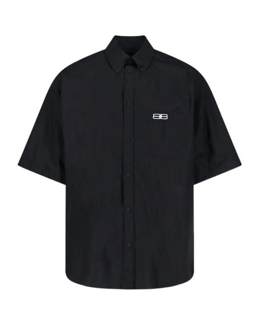 Balenciaga Black Bb Logo Embroidered Oversized Shirt for men