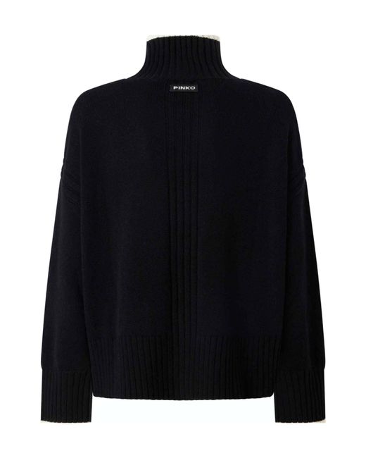 Pinko Black Contrast-Trim Roll-Neck Sweater