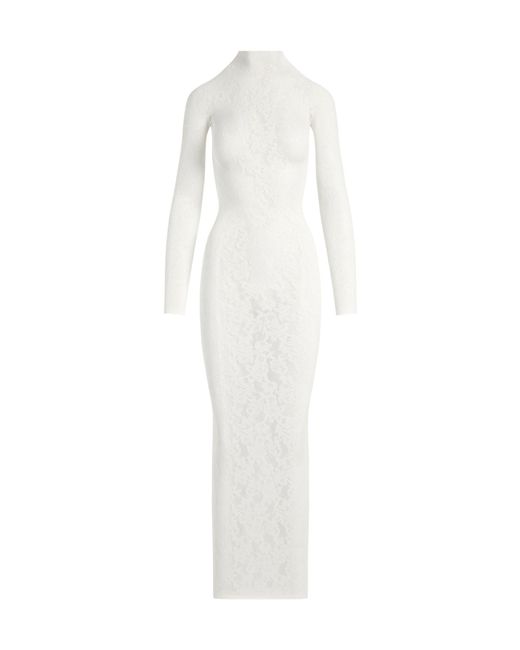 Skims Knit Lace Mock Neck Dress in White | Lyst