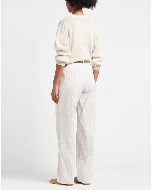 Brunello Cucinelli White Striped Casual Trouser