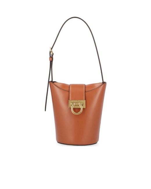 Ferragamo White Trifolio Shoulder Bucket Bag