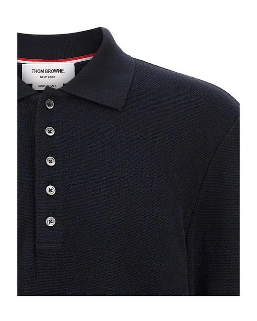 Thom Browne Blue Bar Long-Sleeved Polo Shirt for men