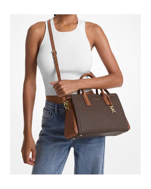 MICHAEL Michael Kors Brown Laila Medium Signature Logo Satchel