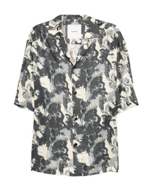 Nanushka Gray Abstract-Print Short-Sleeve Shirt for men