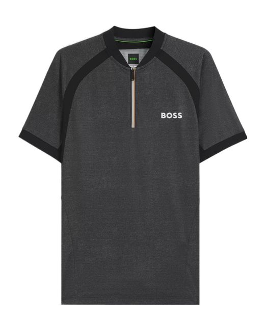 Boss Black Panelled Zip-Neck T-Shirt for men