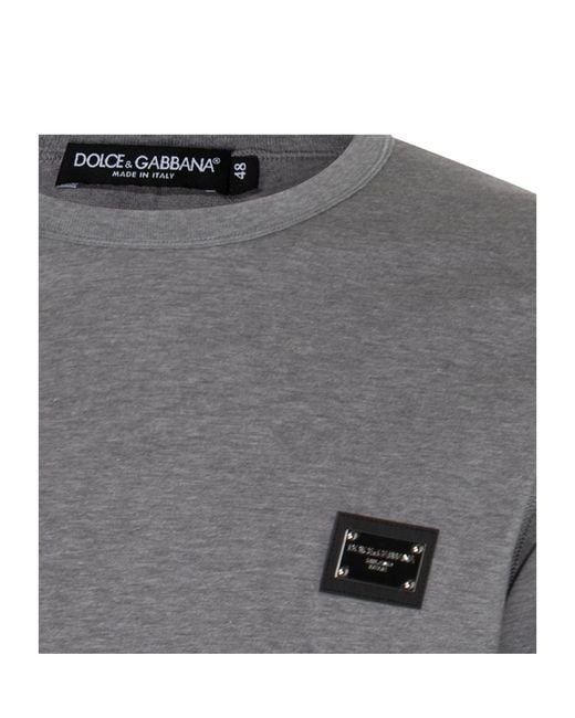Dolce & Gabbana Gray Logo Plaque Crewneck T-Shirt for men