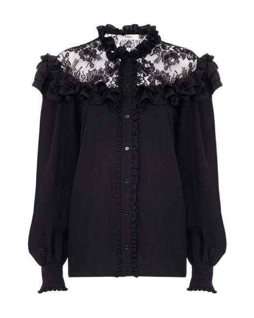 Chloé Black High-Neck Ruffled Blouse