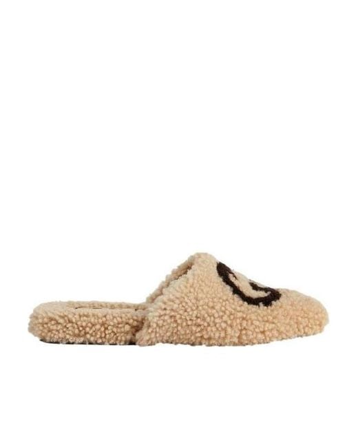 Gucci Multicolor Interlocking G Shearling Flat Slippers
