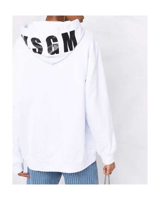 MSGM White Drawstring Cotton Hoodie